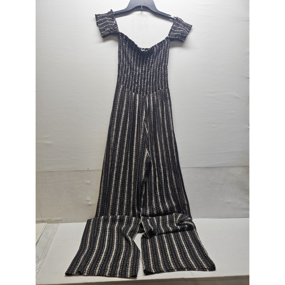 Chance Smocked Bodice Off-The-Shoulder Geometric Printed Jumpsuit Size Small